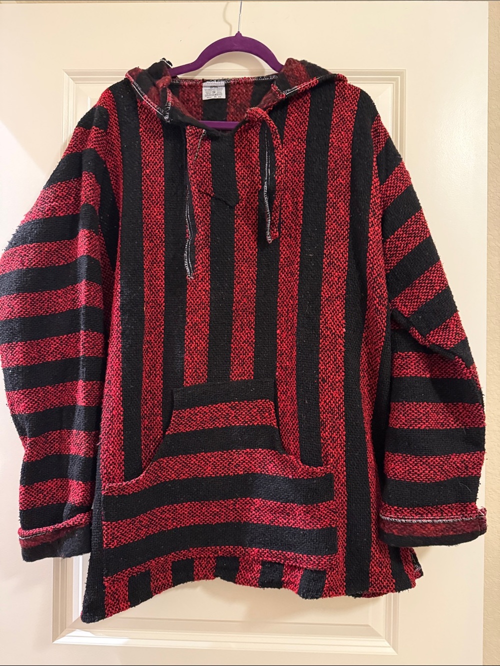 San Jose Unisex Hooded Baja Poncho Sweater - Red and Black